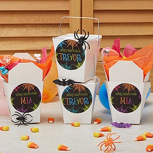 Spider Web Personalized Stickers and Treat Box Set