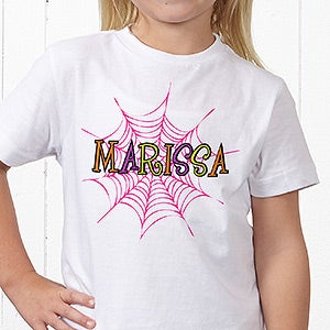 Personalized Girls Halloween T-Shirts - Spider Webs - Youth Large (14-16) - Red