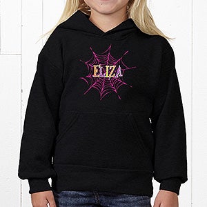 Personalized Girls Halloween Hoodies - Spider Webs - Youth Medium (8/10) - Black