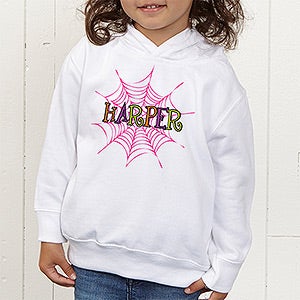 Personalized Halloween Toddler Hooded Sweatshirt For Girls - Spider Webs - Toddler 2T - Grey