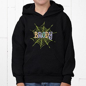 Personalized Boys Halloween Sweatshirts - Spider Webs - Youth Medium (8/10) - Black