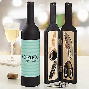 Stripe Wine Bottle Personalized Wine Accessory 5pc Kit