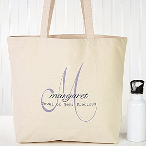Name Meaning Monogram Personalized Canvas Tote Bag