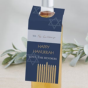 Personalized Hanukkah Wine Bottle Tags - 1 set of 12