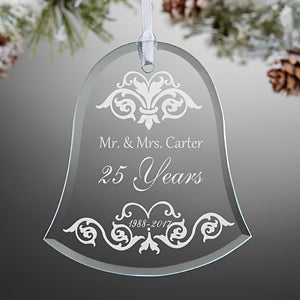 Damask Anniversary Bell Engraved Ornament