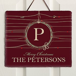 Holiday Wreath Personalized Slate Plaque