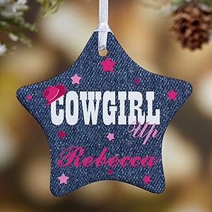 1-Sided Cowgirl & Cowboy Up Personalized Star Ornament