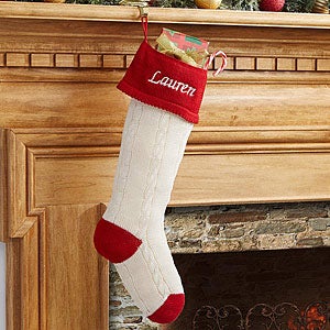 Classic Cable Knit Embroidered Knit Stockings