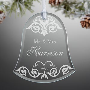 Damask Wedding Bell Engraved Ornament