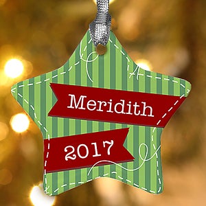 1-Sided Striped Star Personalized Ornament