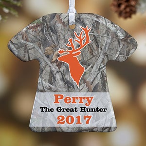 1-Sided Deer Hunter Personalized T-Shirt Ornament