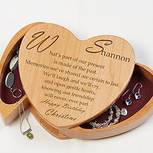 Personalized Heart Shaped Wood Jewelry Box With Friend Poem