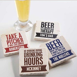 Beer Quotes Personalized Tumbled Stone Coaster Set