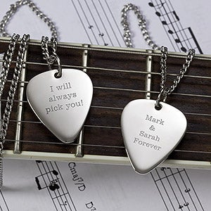 Romantic Love Personalized Silver Guitar Pick Pendant With 24 Chain