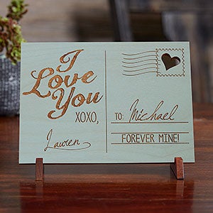 Sending Love Personalized Blue Stain Wood Postcard