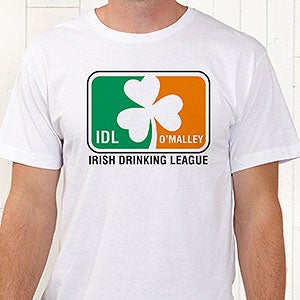 Personalized T-Shirts - Irish Drinking League - Adult XX-Large (Add $2) - White