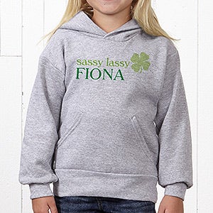 Personalized Kids Born Lucky Sweatshirt - Four Leaf Clover - Youth Large (12/14) - Grey