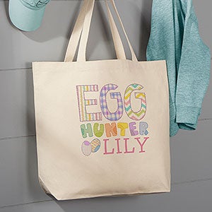 Egg Hunter Easter Personalized Canvas Tote Bag - Large