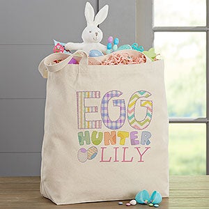 Egg Hunter Easter Personalized Canvas Tote Bag - Large