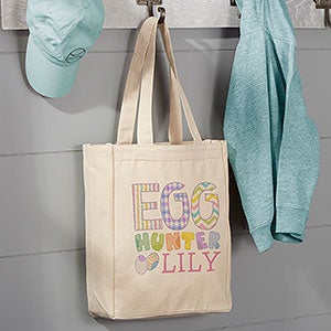 Egg Hunter Easter Personalized Canvas Tote Bag - Small