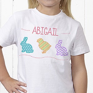 Personalized Easter T-Shirts - Hip Hop Bunny & Chick - Youth Medium (10-12) - White