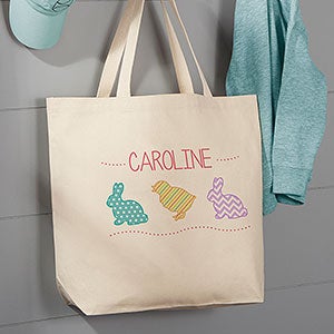 Hop Hop Easter Personalized Canvas Tote Bag - Large