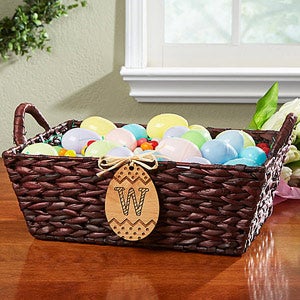 Easter Basket with Personalized Wood Egg - Initial
