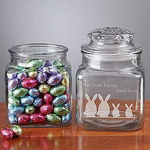 Easter Bunny Family Character Engraved Glass Treat Jar