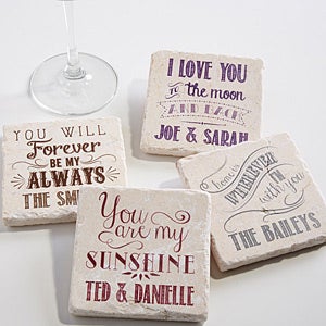 Love Quotes Personalized Tumbled Stone Coaster Set