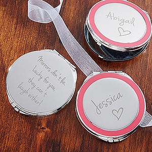 Personalized Silver Compact Mirror - Pink Accent