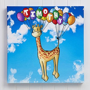 Personalized Kids Wall Art - Floating Zoo Canvas Print - medium
