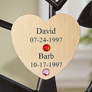 Engraved Family Tree Birthstone Heart Disc- Gold