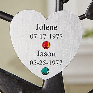 Engraved Family Tree Birthstone Heart Disc- Silver