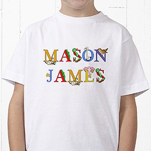 Personalized Kids T-Shirts - Alphabet Animals - Youth Small (6-8) - White