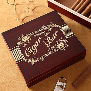 Personalized Cherry Wood Cigar Humidor - Cigar Bar
