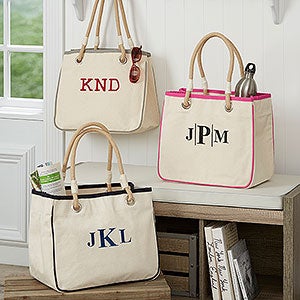 Embroidered Canvas Rope Tote- Monogram