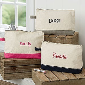 Embroidered Canvas Makeup Bag- Name