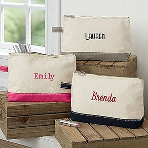 Embroidered Canvas Makeup Bag- Name