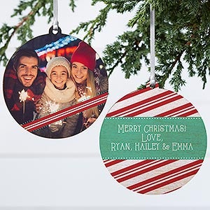 Candy Cane Photo Christmas Ornament - 2 Sided Wood