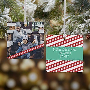 Candy Cane Personalized Photo Ornament - 2 Sided Metal