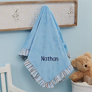 Blue Velour Embroidered Baby Blanket