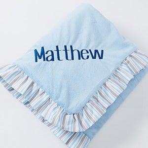 Personalized Blue Baby Blanket - embroidered velour - name