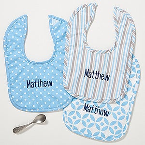 Personalized Baby Girl Bibs - Little Boy Blue - embroidered