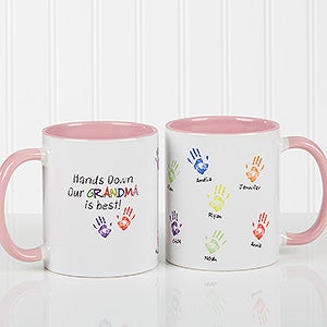 Kid Handprints Personalized Pink Coffee Mug