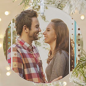 Teal Stripes Personalized Photo Christmas Ornament