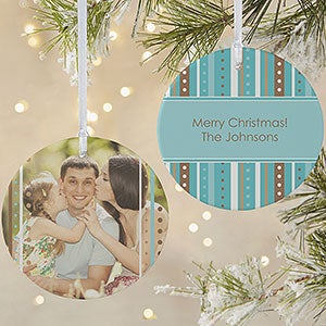 Teal Stripes Personalized Photo Ornament