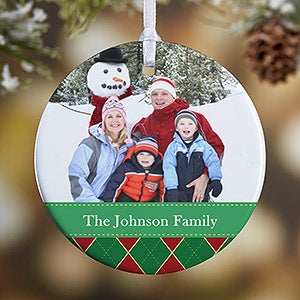 1-Sided Christmas Argyle Personalized Photo Ornament