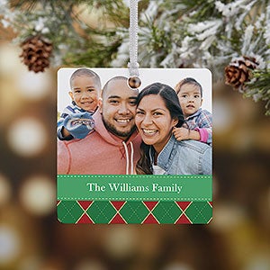 Christmas Argyle Personalized Photo Ornament - 1 Sided Metal