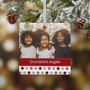 Polka Dot Christmas Photo Ornament - 1 Sided Metal