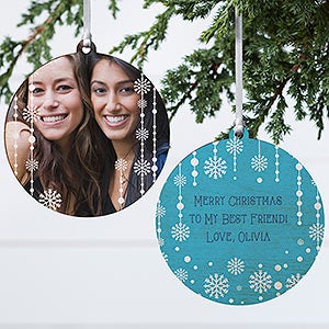 Christmas Snowflake Personalized Photo Ornament - 2 Sided Wood